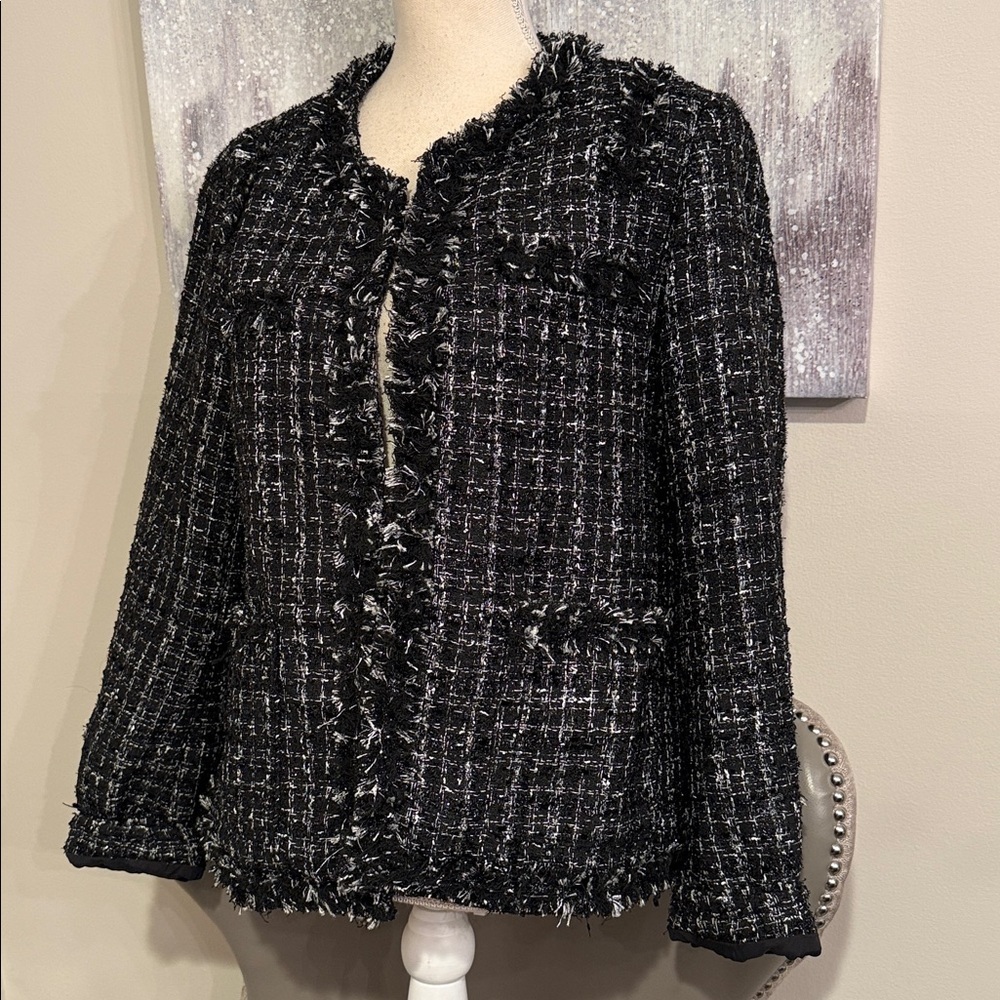 Ebossy Women's Black Tweed Jacket Size Large